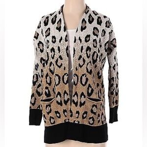 Ann Taylor Soft and Heavy Knit Open Front Pocket Cheetah Cardigan